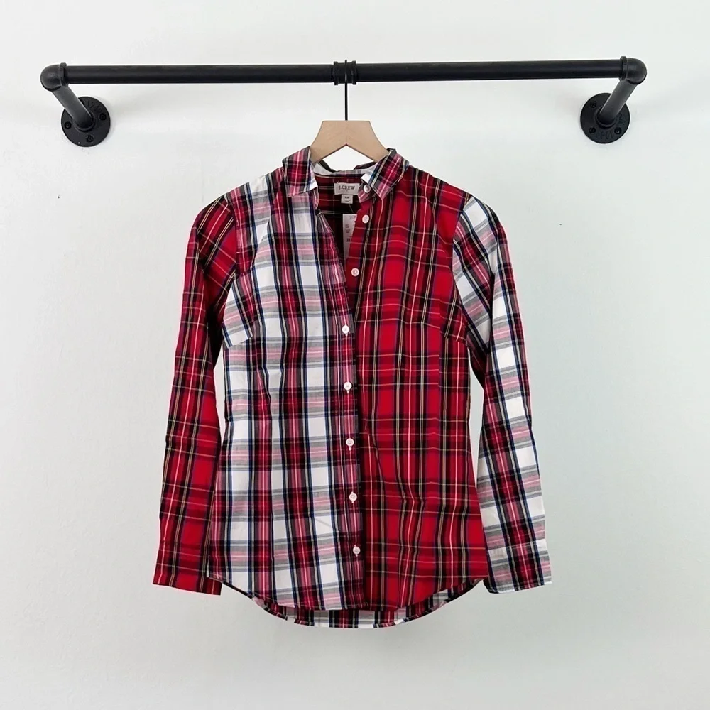 NWT J. Crew Mixed-tartan plaid button down shirt in signature fit